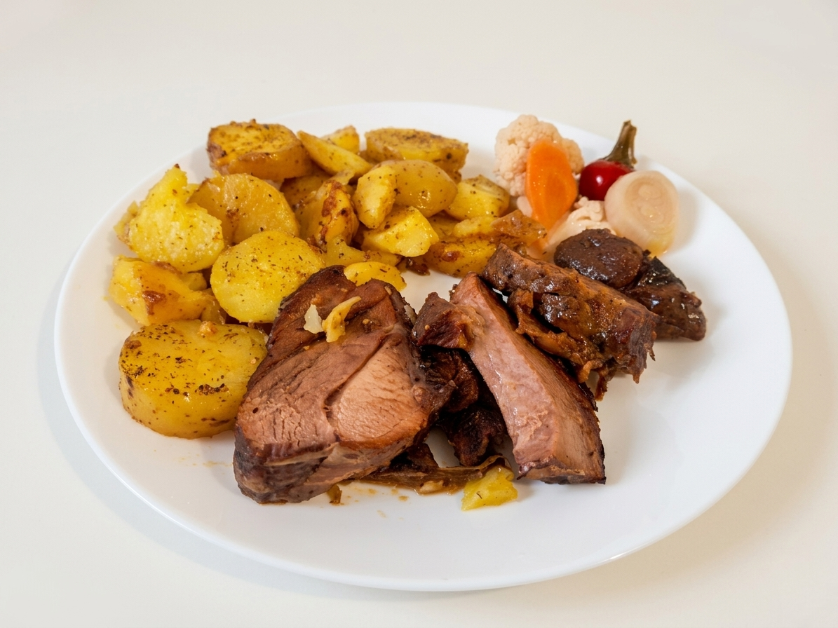 Sous-vide morčacie stehno s pečenými zemiakmi